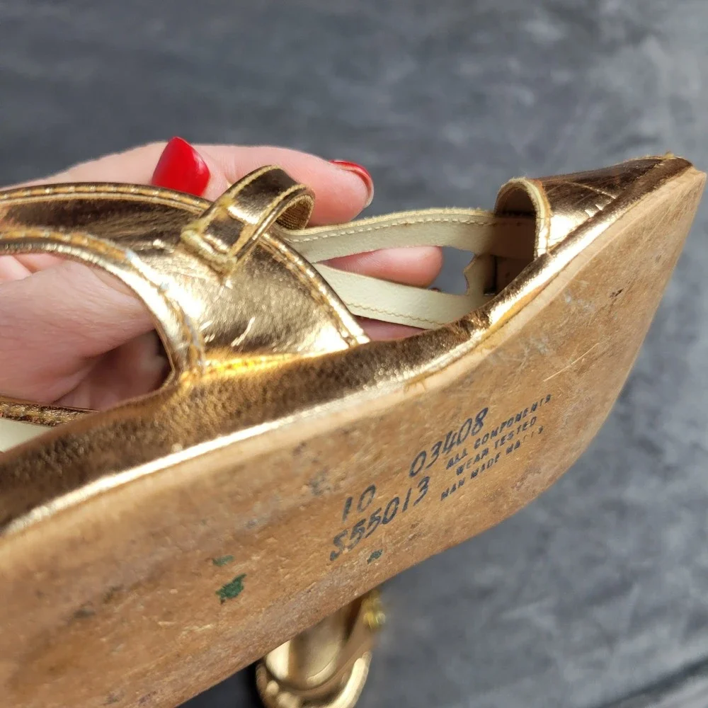 Lickettes Vintage Girls Gold Metallic‎ Strappy Sandals Size 10 S55013 03408